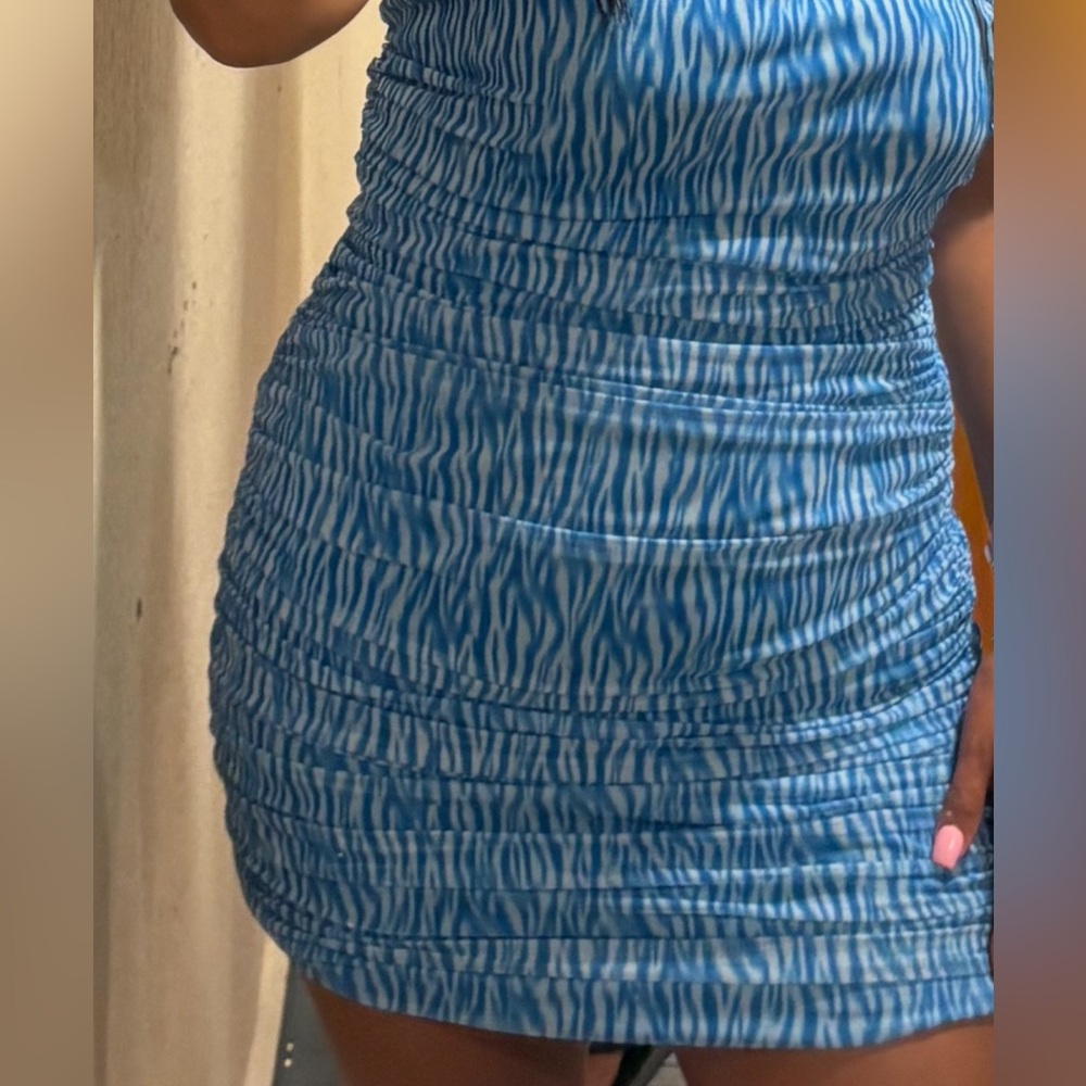 Blue and White Ruched Dress - Picture 5 of 6